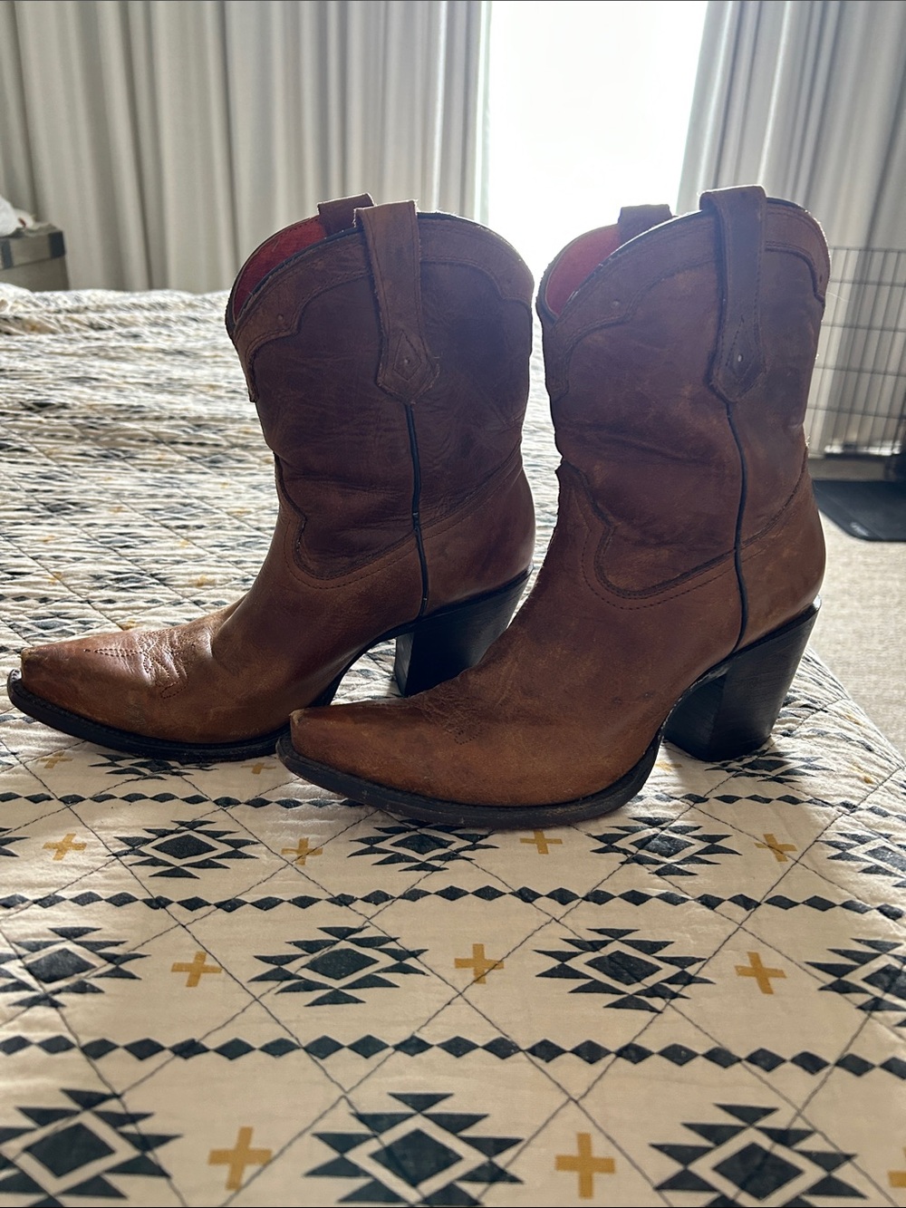 Women’s Brown Leather Western Mid-Calf Heeled Boots